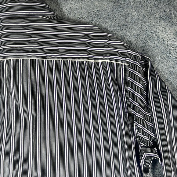 Bugatchi Uomo Mens Shaped Fit Button Down Shirt Black Purple Striped Long Sleeve - Picture 14 of 16